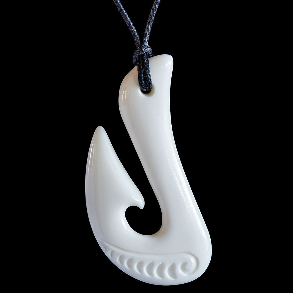Bone Pendant, Medium Matau-Hook, with engraving-0