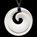 Closed Circle Koru, hand carved bone pendant-0