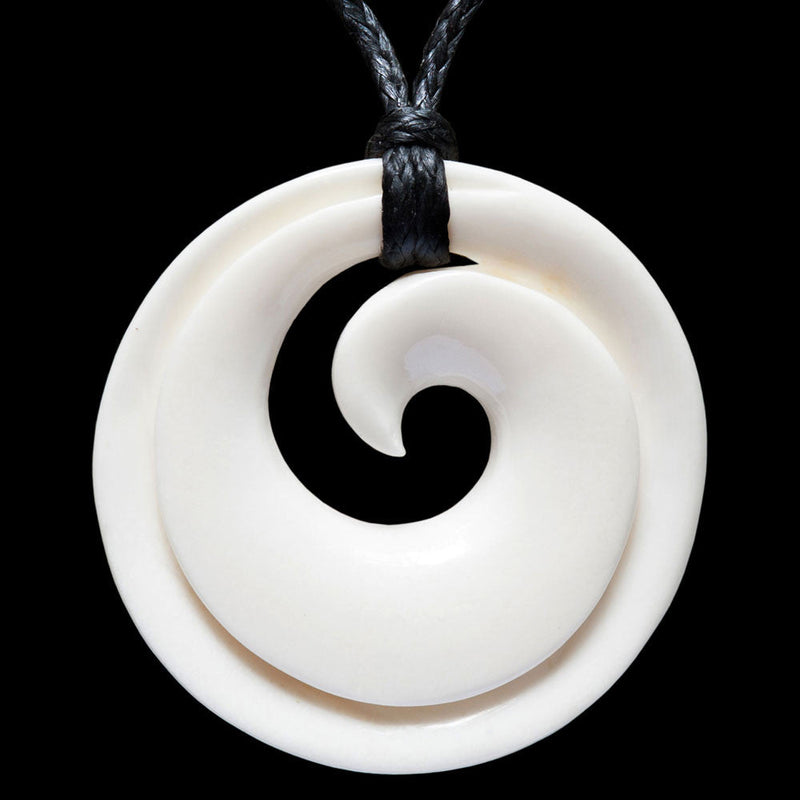 Closed Circle Koru, hand carved bone pendant-0