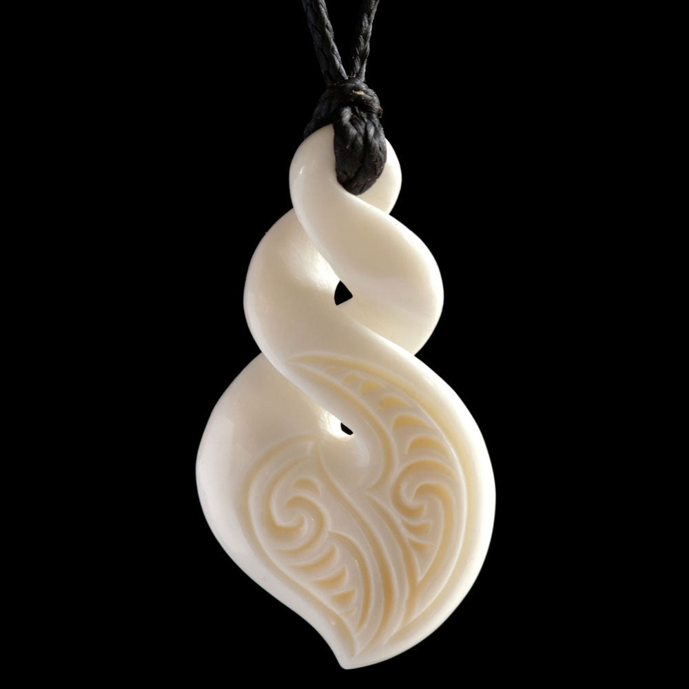 Fully Engraved Double Twist, handcrafted bone pendant-0