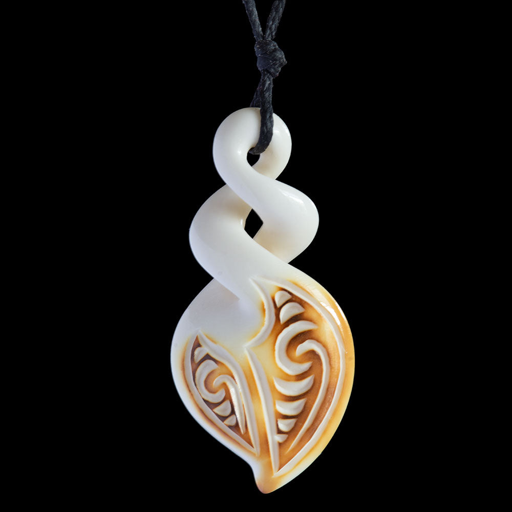 Flame Brushed Engraved Twist, handcrafted bone pendant-0