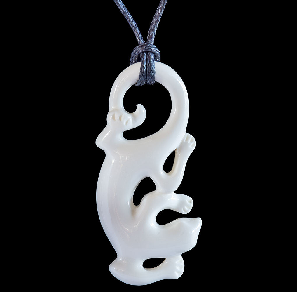 Tuatara, Lizard (2 Sizes) hand crafted bone pendant-0