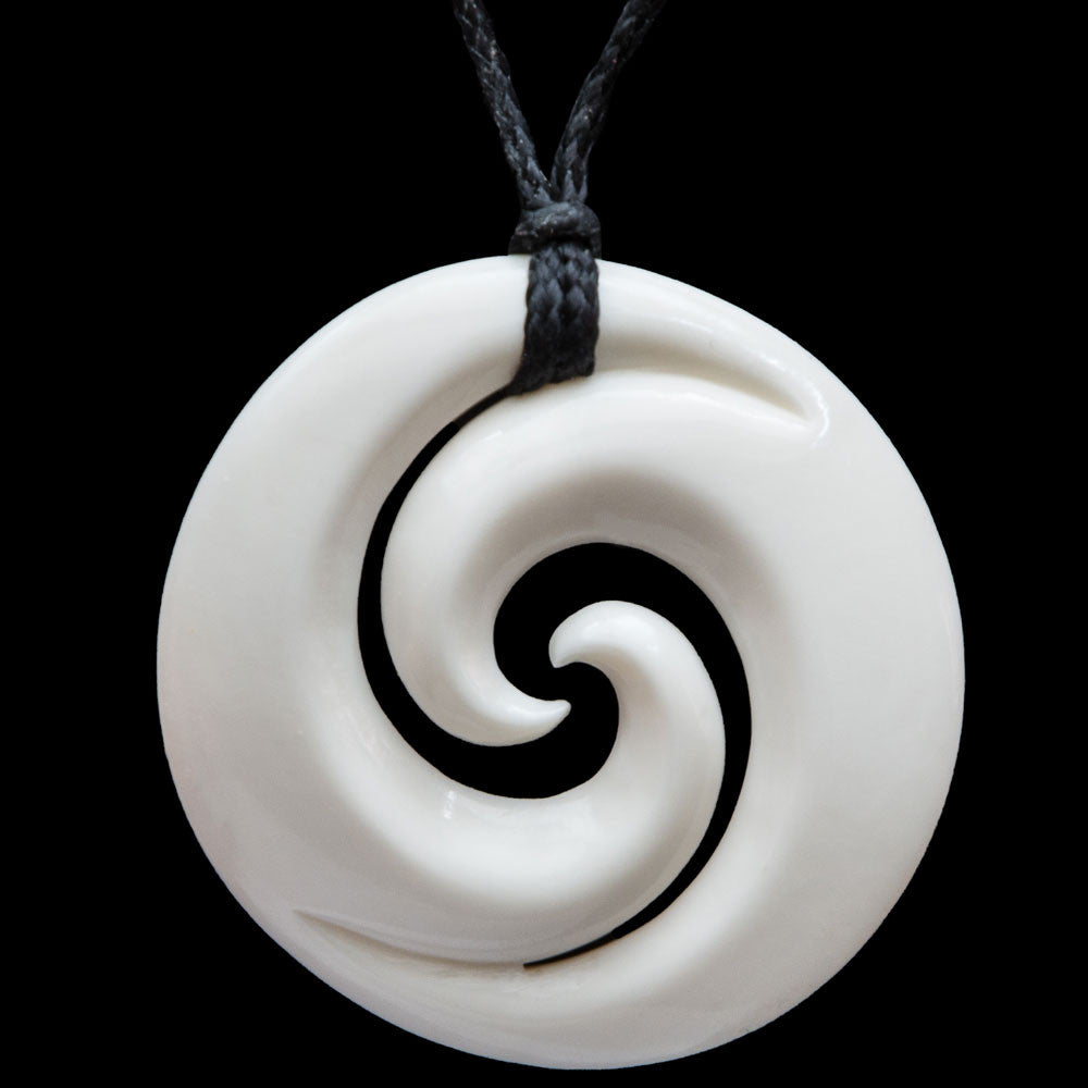 Large Koru - double start, handcrafted bone pendant-0