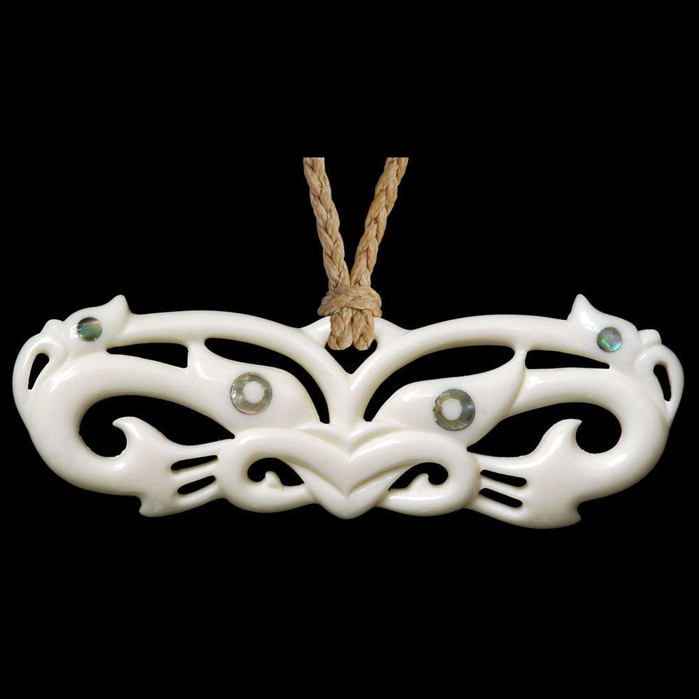 large Wheku Mask Manaia,  pekapeka style bone pendant-0