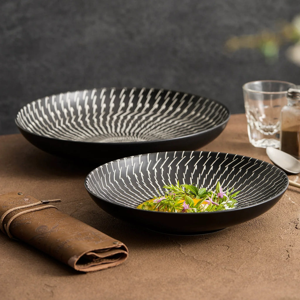 Luxury Black Ceramic Pasta Plate ÃÂÃÂ¢ÃÂÃÂÃÂÃÂ 9" & 11" Modern Deep Dinner Bowl-1