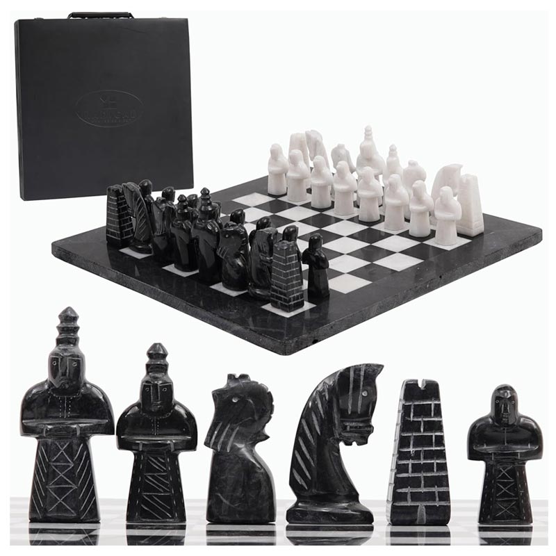 Black and White Antique 15 Inches Premium Quality Marble Chess Set-1