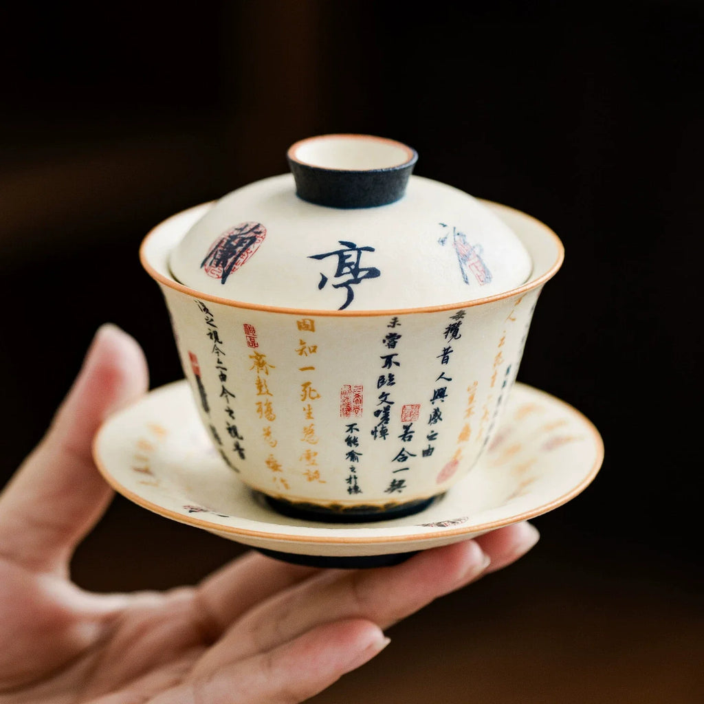 Yanmian White Porcelain Calligraphy Gaiwan ÃÂÃÂ¢ÃÂÃÂÃÂÃÂ Lantingxu Series-2