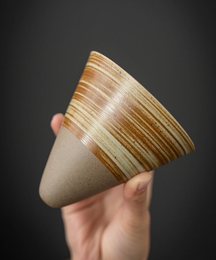 Handmade Cone Ceramic Mug with Wooden Saucer ÃÂÃÂ¢ÃÂÃÂÃÂÃÂ Retro Stoneware Cup for Coffee & Tea-2