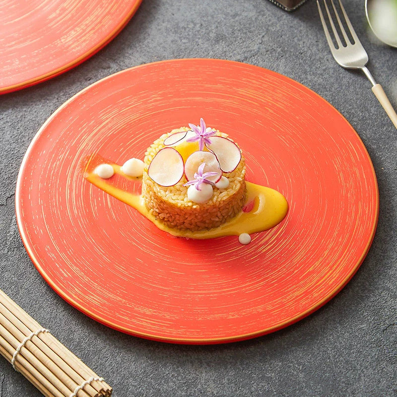 Brushed Texture Round Ceramic Dinner Plate 10" / 12"  ÃÂÃÂ¢ÃÂÃÂÃÂÃÂ Minimalist Matte Glaze Design-0