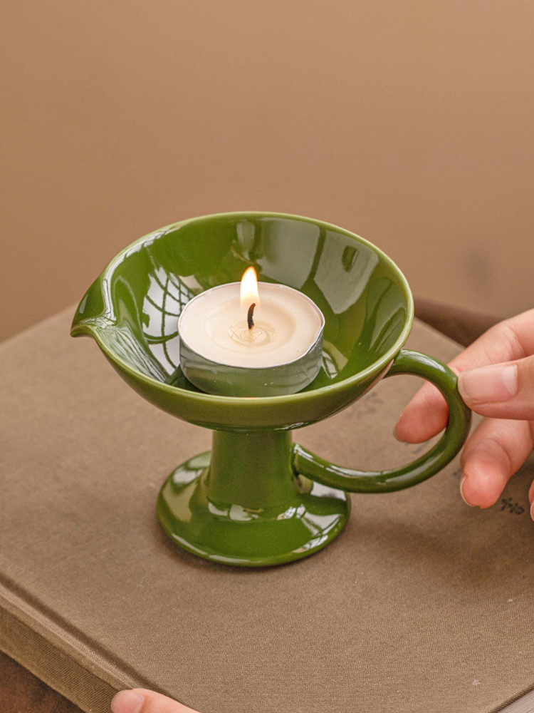 Ceramic Pedestal Candle Holder with Handle ÃÂÃÂ¢ÃÂÃÂÃÂÃÂ Nordic Style Tealight Stand-3