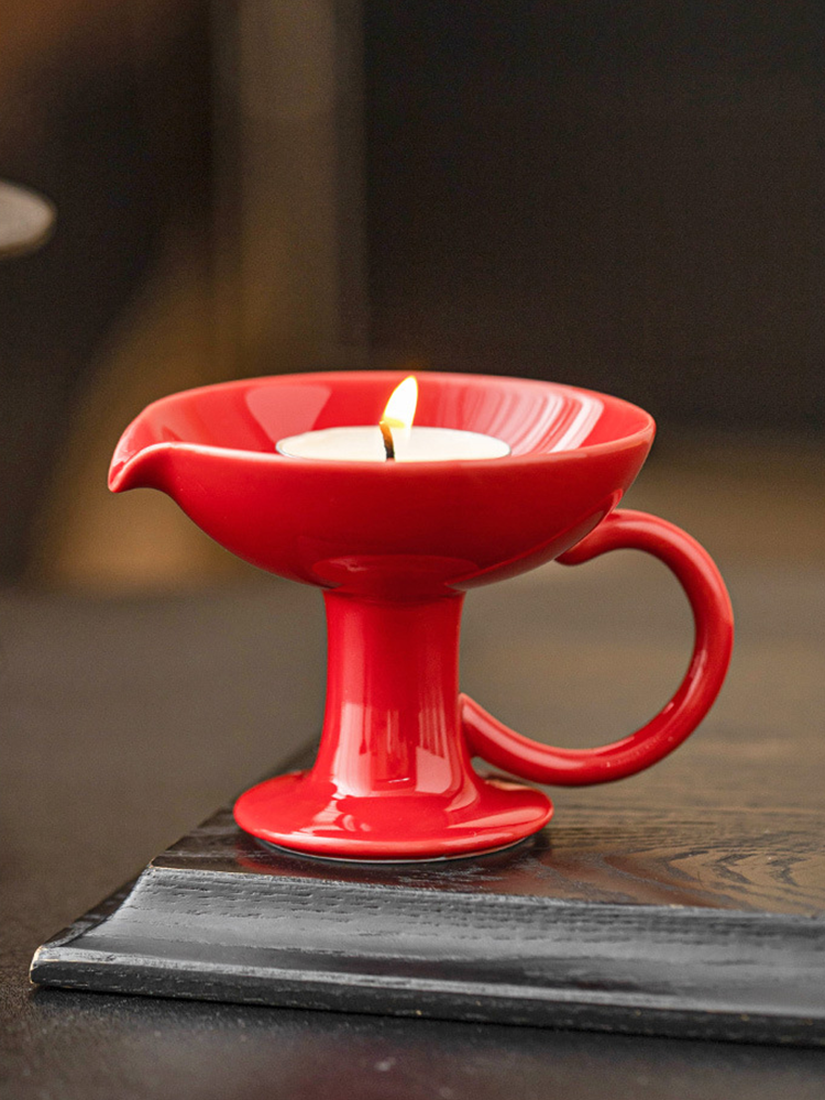 Ceramic Pedestal Candle Holder with Handle ÃÂÃÂ¢ÃÂÃÂÃÂÃÂ Nordic Style Tealight Stand-2