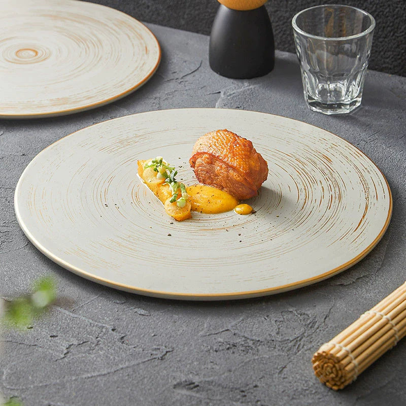 Brushed Texture Round Ceramic Dinner Plate 10" / 12"  ÃÂÃÂ¢ÃÂÃÂÃÂÃÂ Minimalist Matte Glaze Design-3