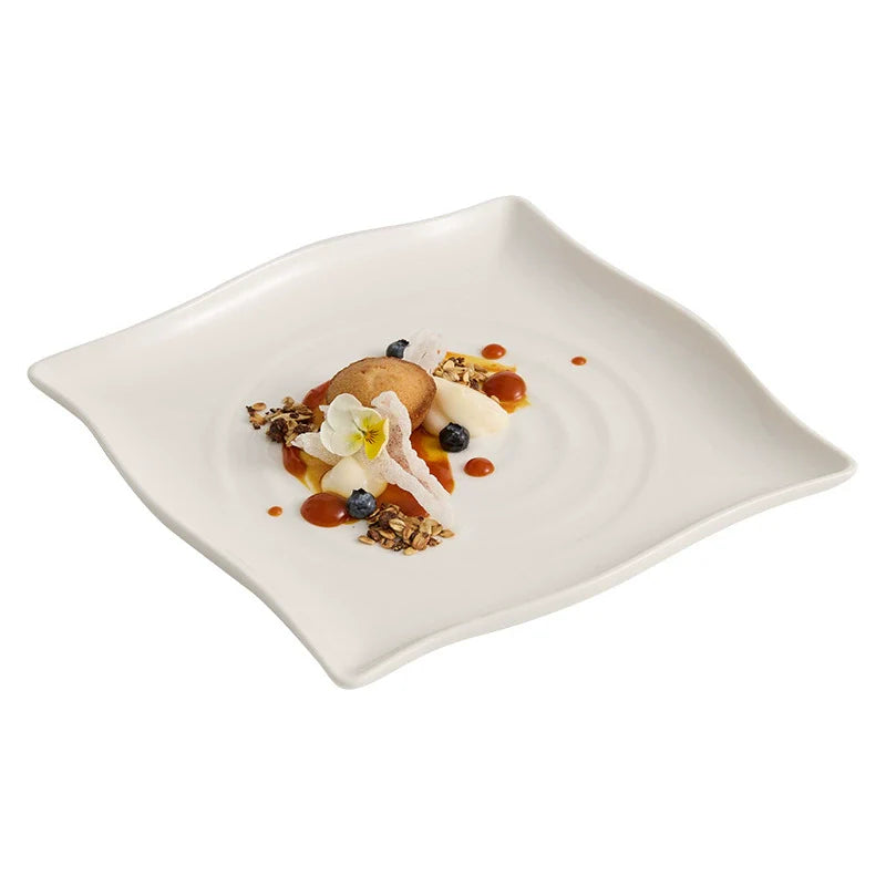 Modern Concentric Ripple Square Plate ÃÂÃÂ¢ÃÂÃÂÃÂÃÂ Minimalist Ceramic Dinnerware-4
