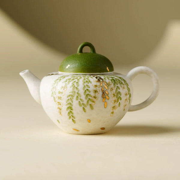 Handmade Ceramic Teapot with Green Leaf Design ÃÂÃÂ¢ÃÂÃÂÃÂÃÂ 120ml Traditional Chinese Kung Fu Tea Pot-0