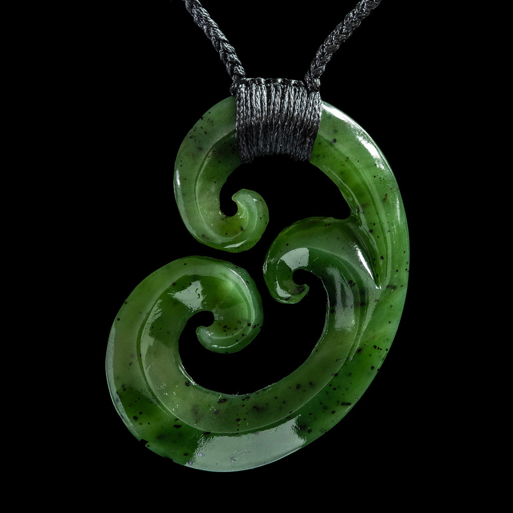 Bound Whanau Triple Koru, hand crafted jade pendant-1