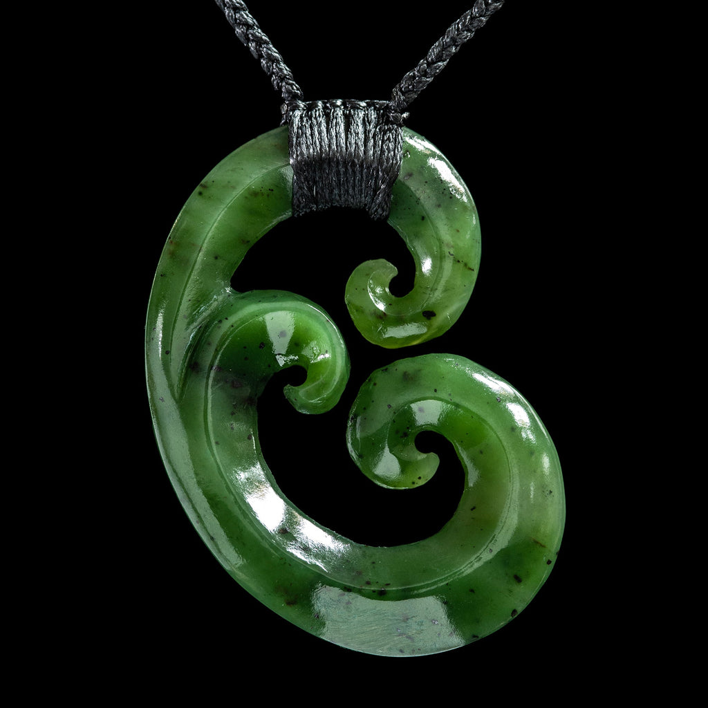 Bound Whanau Triple Koru, hand crafted jade pendant-0