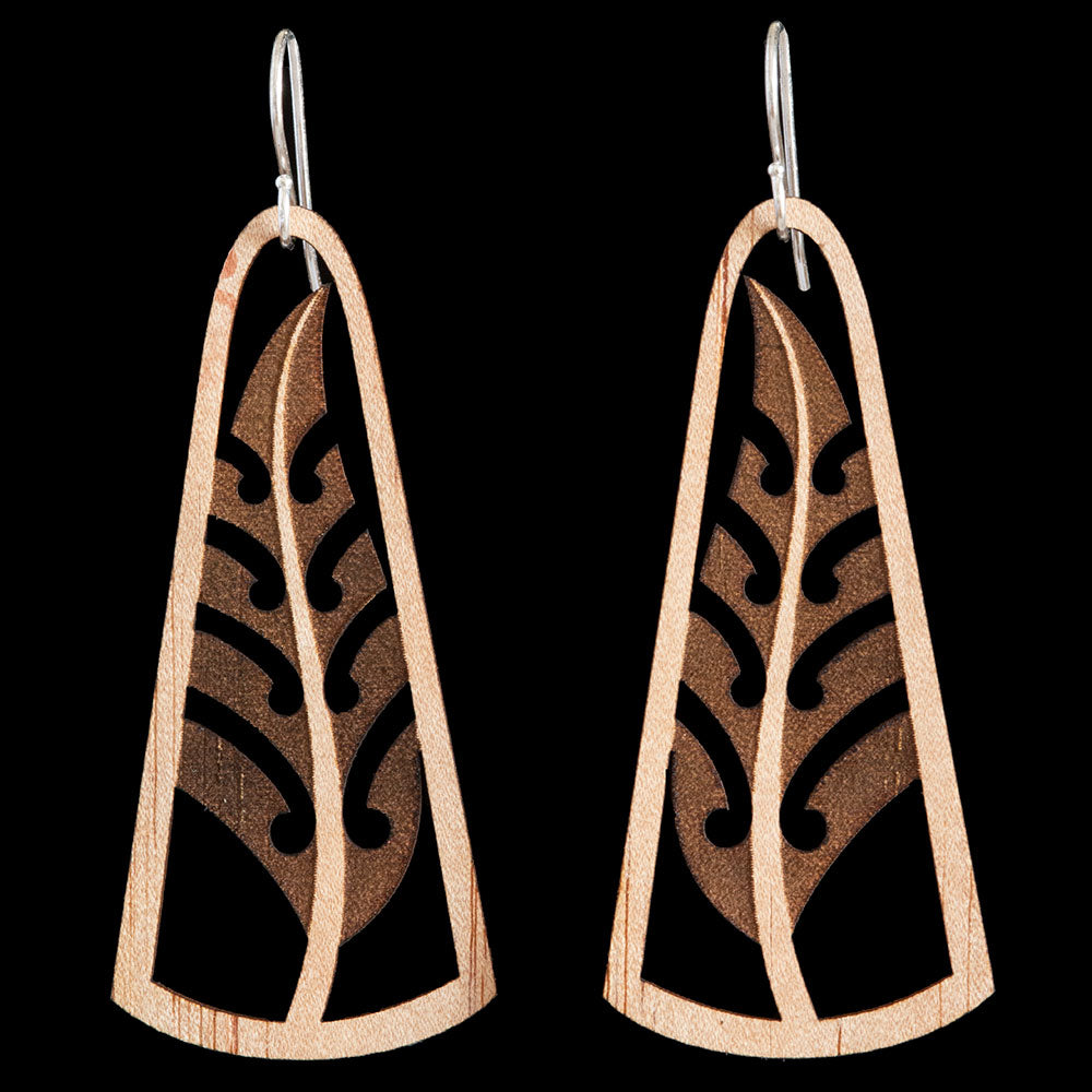 Wooden Silver Fern Earrings by Kristal Thompson (3 Sizes)-0