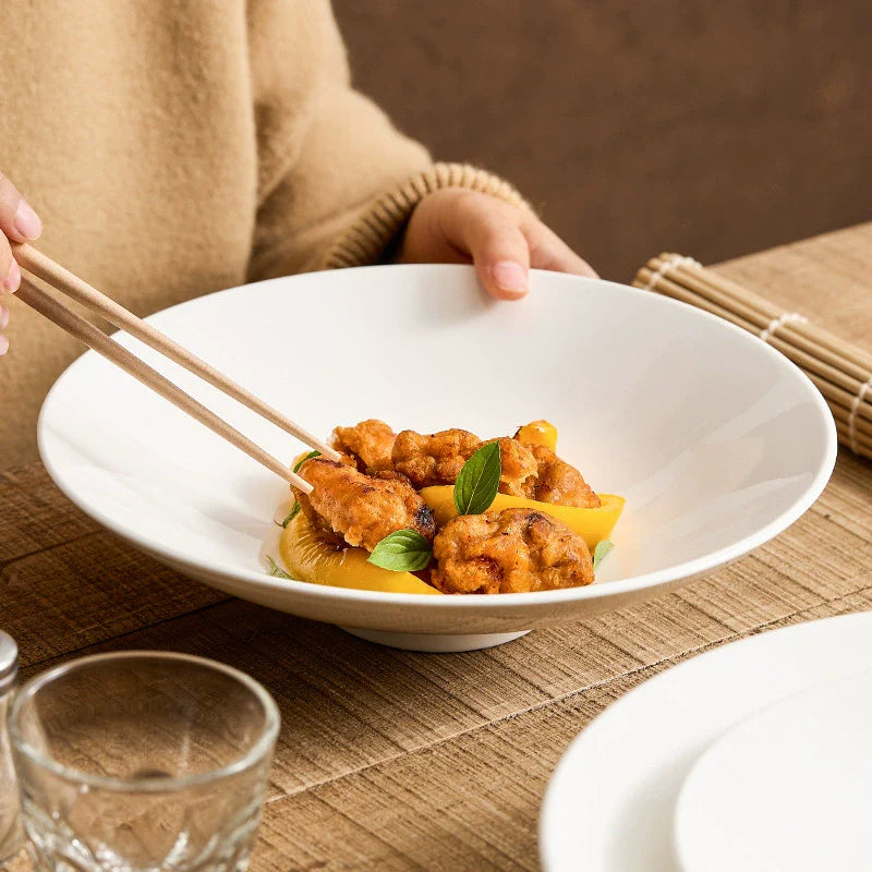 Minimalist Japanese-Style Shallow Porcelain Bowl-0