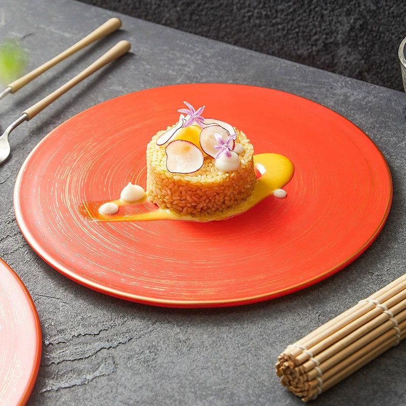 Brushed Texture Round Ceramic Dinner Plate 10" / 12"  ÃÂÃÂ¢ÃÂÃÂÃÂÃÂ Minimalist Matte Glaze Design-2