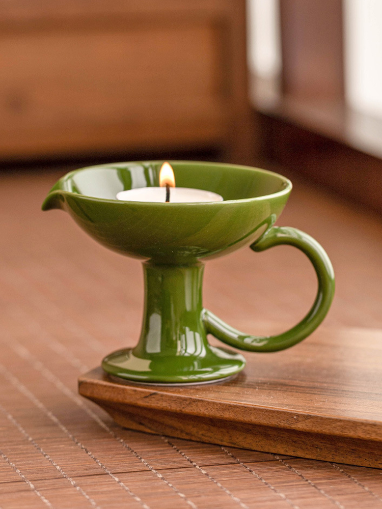 Ceramic Pedestal Candle Holder with Handle ÃÂÃÂ¢ÃÂÃÂÃÂÃÂ Nordic Style Tealight Stand-4