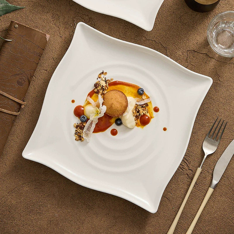 Modern Concentric Ripple Square Plate ÃÂÃÂ¢ÃÂÃÂÃÂÃÂ Minimalist Ceramic Dinnerware-1