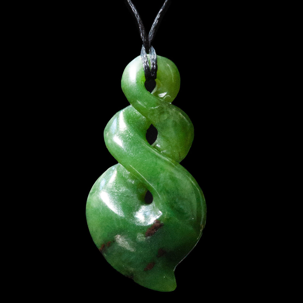 Jade pointed pikorua, double twist, handcrafted jade pendant-0