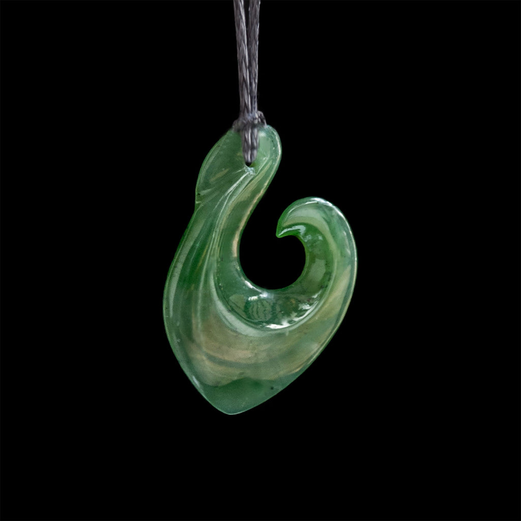 medium Hei Matau - Hook, handcrafted jade pendant-0