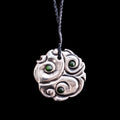 White bronze Koru Disc with inset Jade Drops by Nick and Mady-0