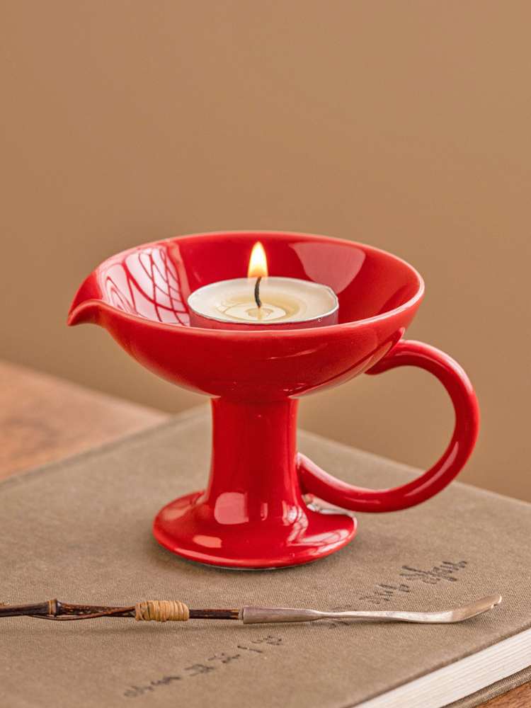 Ceramic Pedestal Candle Holder with Handle ÃÂÃÂ¢ÃÂÃÂÃÂÃÂ Nordic Style Tealight Stand-1