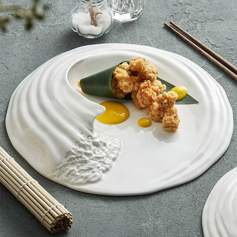 Wave Artistic Conception Fusion Dish Tableware Ceramic WesternÃÂÃÂ¢ÃÂÃÂÃÂÃÂStyle Flat SpecialÃÂÃÂ¢ÃÂÃÂÃÂÃÂShaped Hotel HighÃÂÃÂ¢ÃÂÃÂÃÂÃÂEnd Cold Dish Plate-0