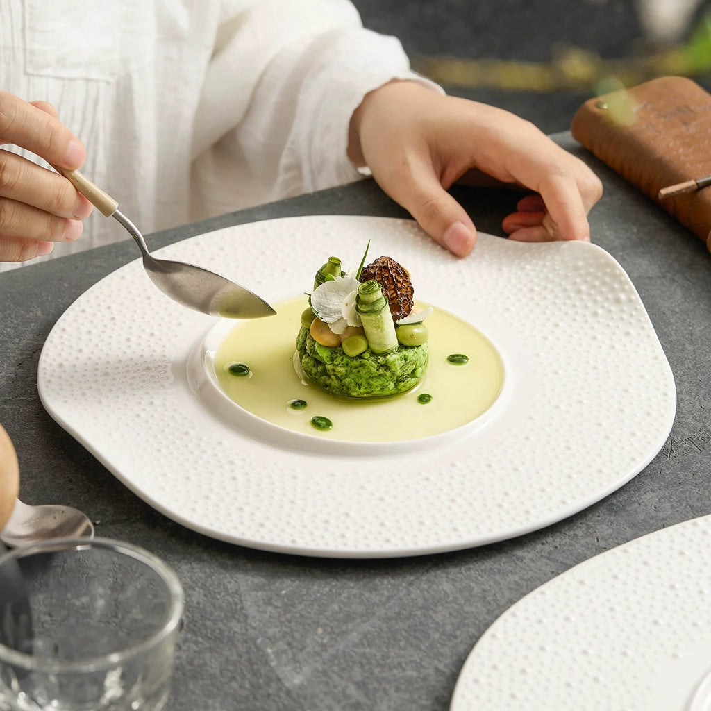 Matte Sesame Texture Porcelain Asymmetric Rim Plate ÃÂÃÂ¢ÃÂÃÂÃÂÃÂ Wabi-Sabi Designer Series-1