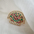 Big Gold Plated Silver ring with red kundan and turquoise stone - Crafted Canvaas