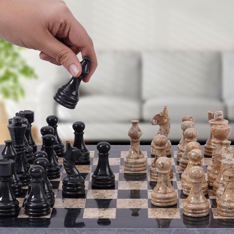 Black and Coral 12 inches Premium Quality Marble Chess Set - Crafted Canvaas