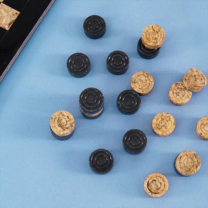 Black and Coral Marble Checkers Figures Set for Checkers Board - Crafted Canvaas