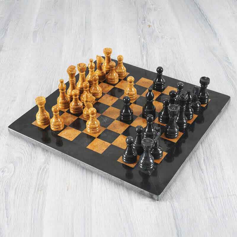 Black and Golden 15 Inches Premium Quality Marble Chess Set - Crafted Canvaas