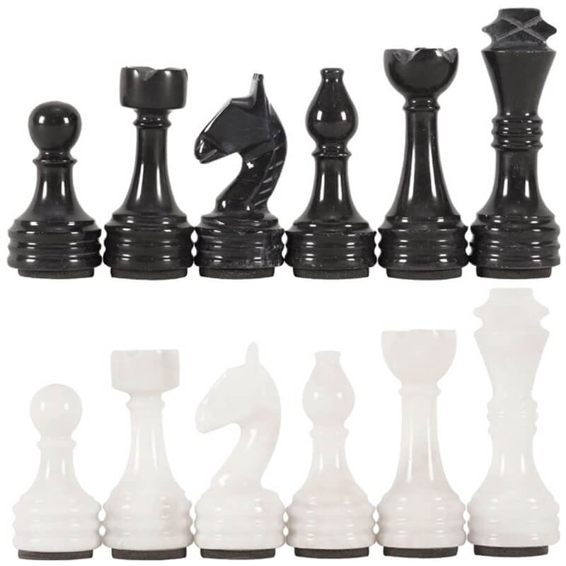 Black and White Natural Marble Chess Pieces - Crafted Canvaas