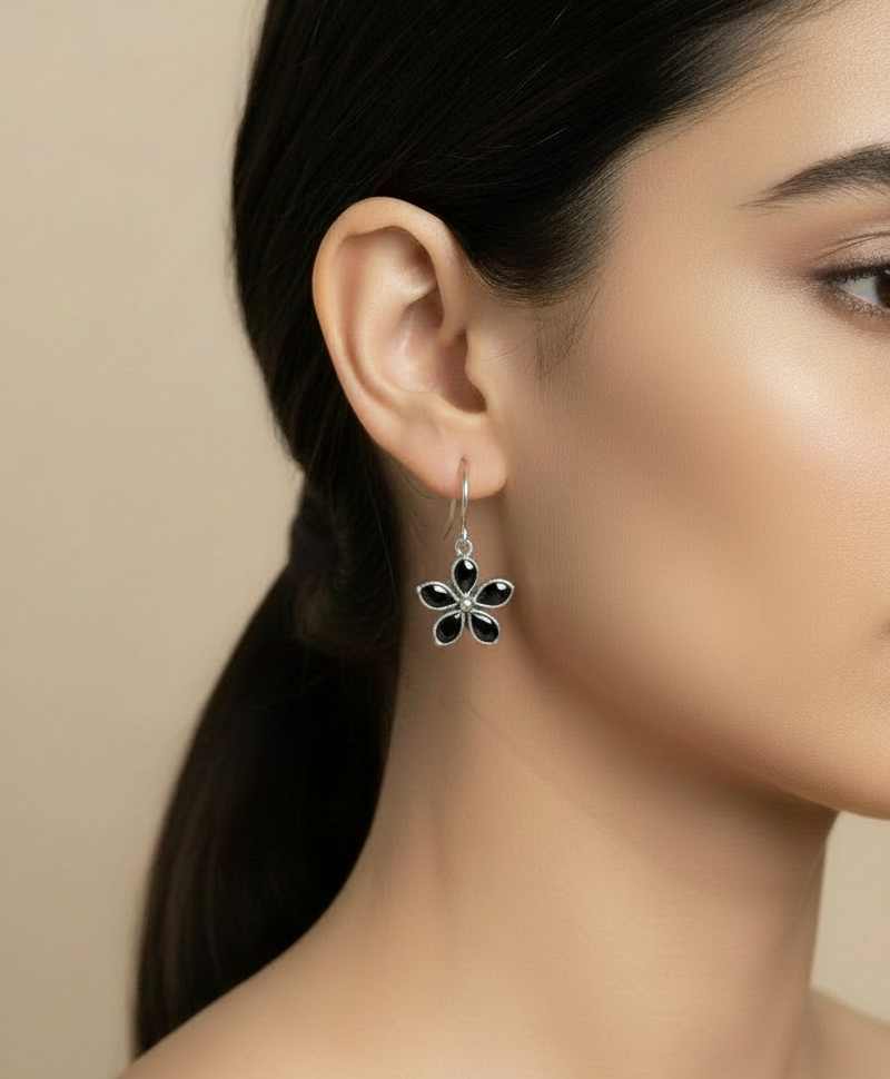 Black Onyx Hook Earrings | Crafted Canvaas