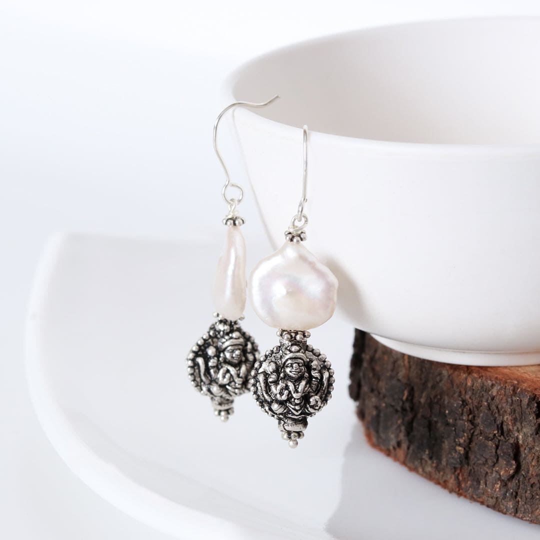 Carved Silver - Pearl Hooks - Crafted Canvaas