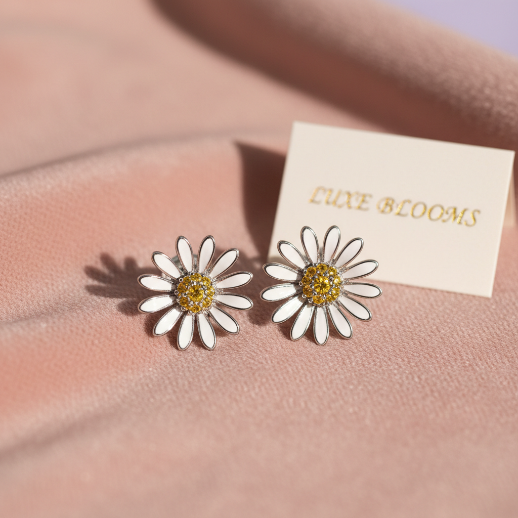 Handcrafted Sterling Silver Daisy Stud Earrings | Crafted Canvaas
