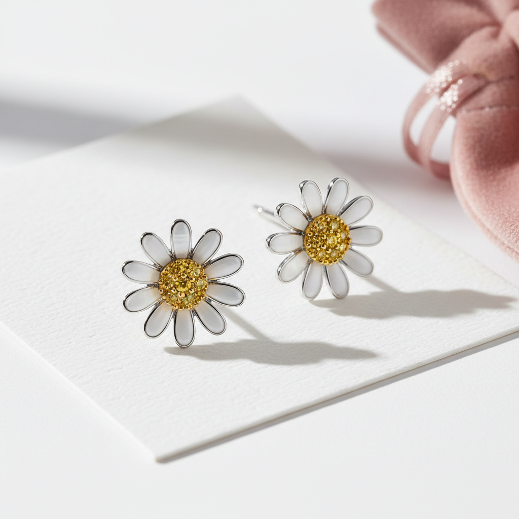 Handcrafted Sterling Silver Daisy Stud Earrings | Crafted Canvaas