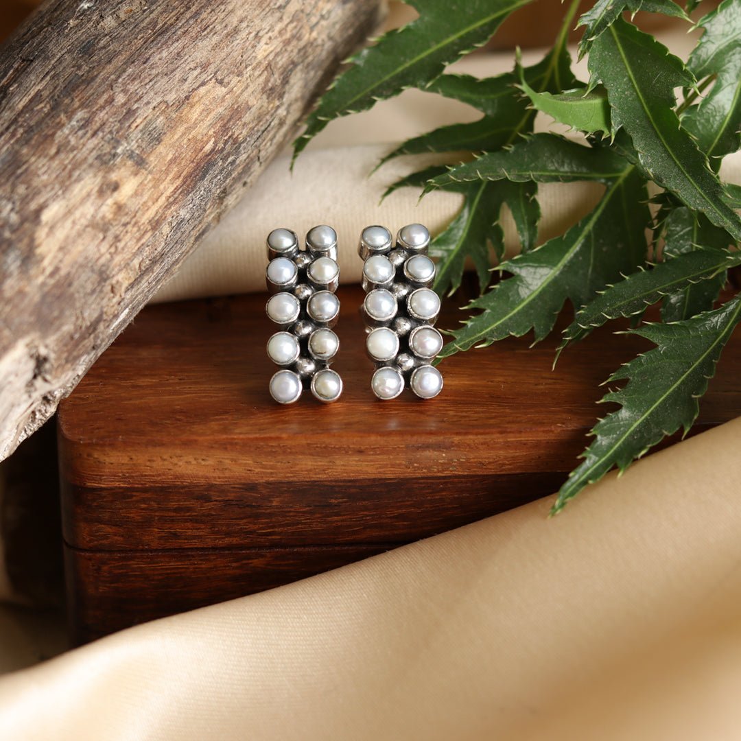 Double line Pearl Studds - Crafted Canvaas