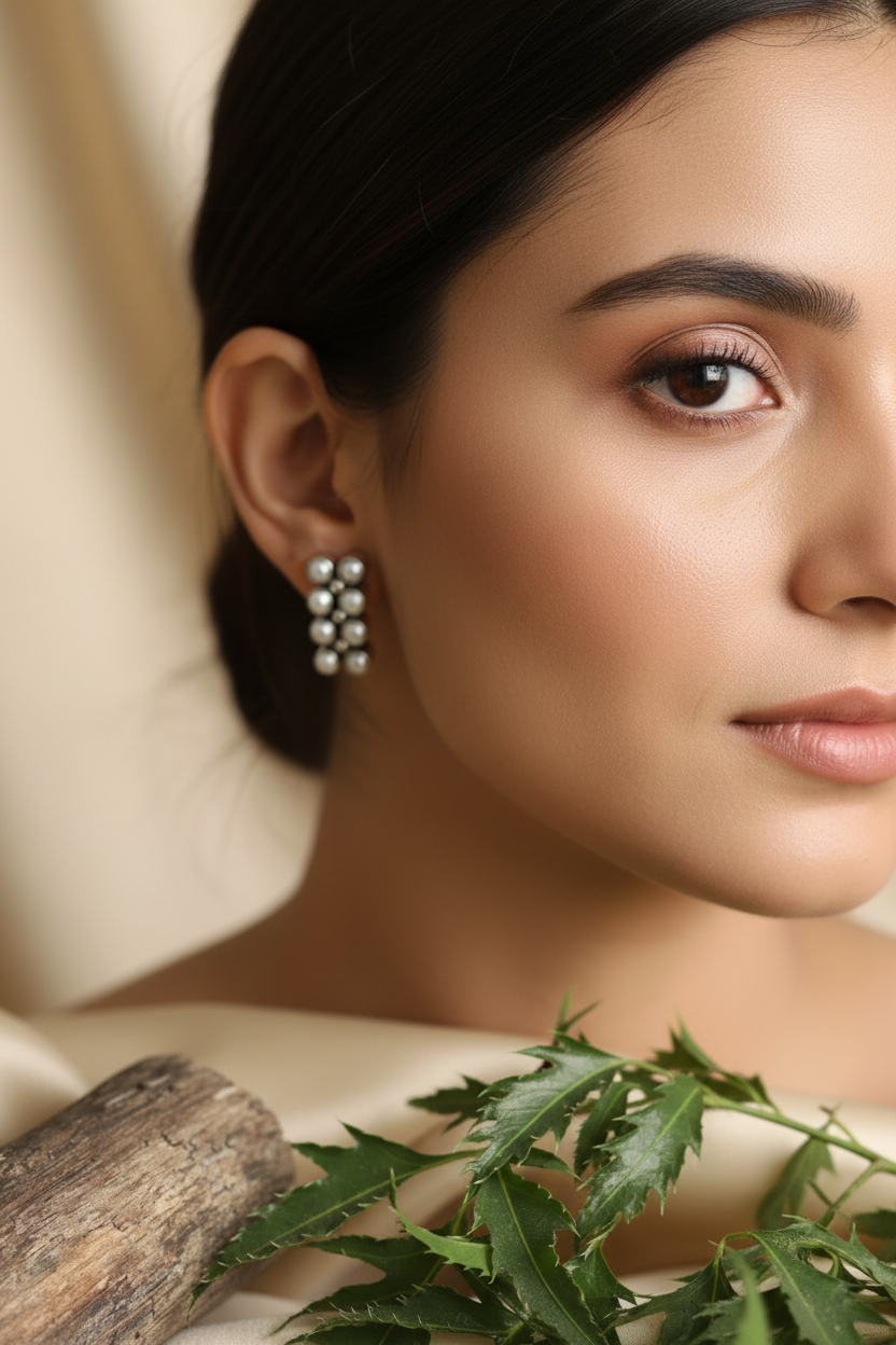 Double line Pearl Studds | Crafted Canvaas