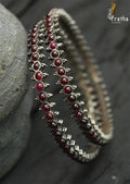 Ethnic silver ruby Bangles - Crafted Canvaas