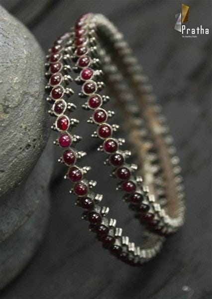 Ethnic silver ruby Bangles - Crafted Canvaas