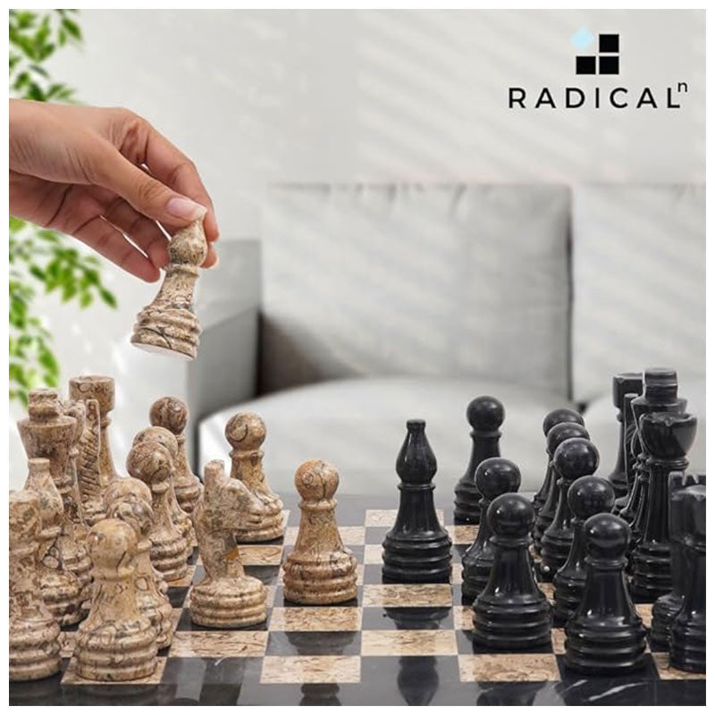 Black and Fossil Coral 15 Inches High Quality Marble Chess Set-0