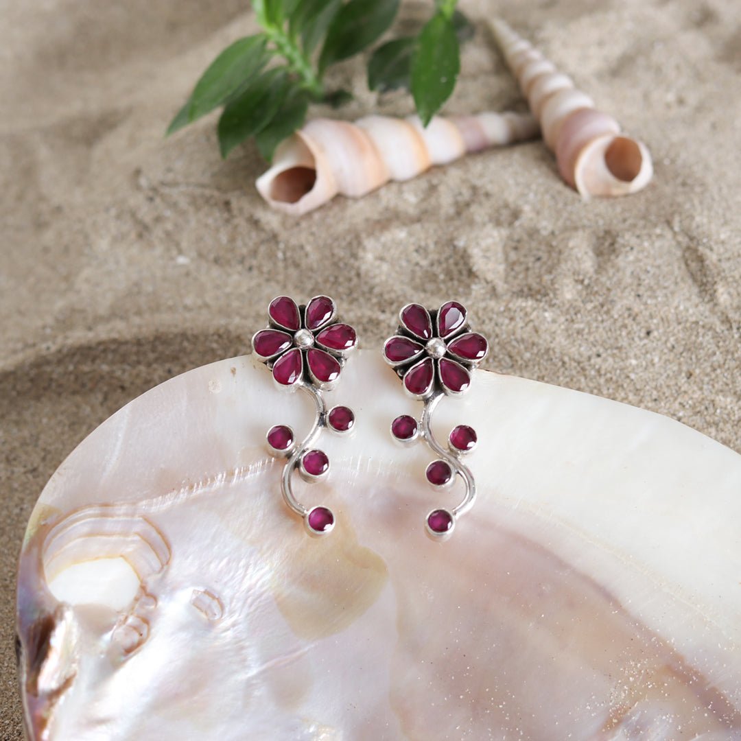 Floral Ruby Earrings - Crafted Canvaas