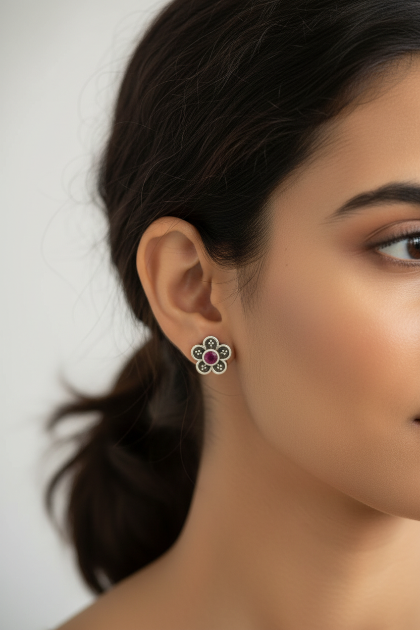 Floral Ruby Studds | Crafted Canvaas