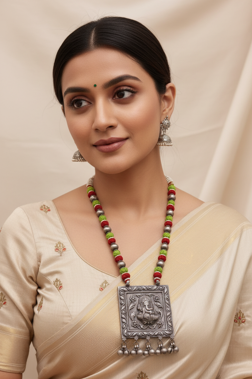 Ganesha-Thread Work Neckpiece | Crafted Canvaas