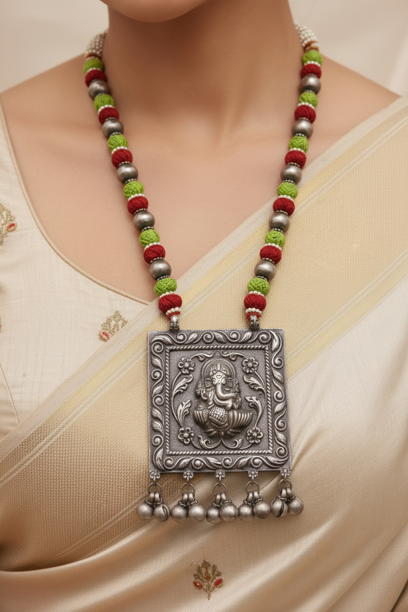 Ganesha-Thread Work Neckpiece | Crafted Canvaas
