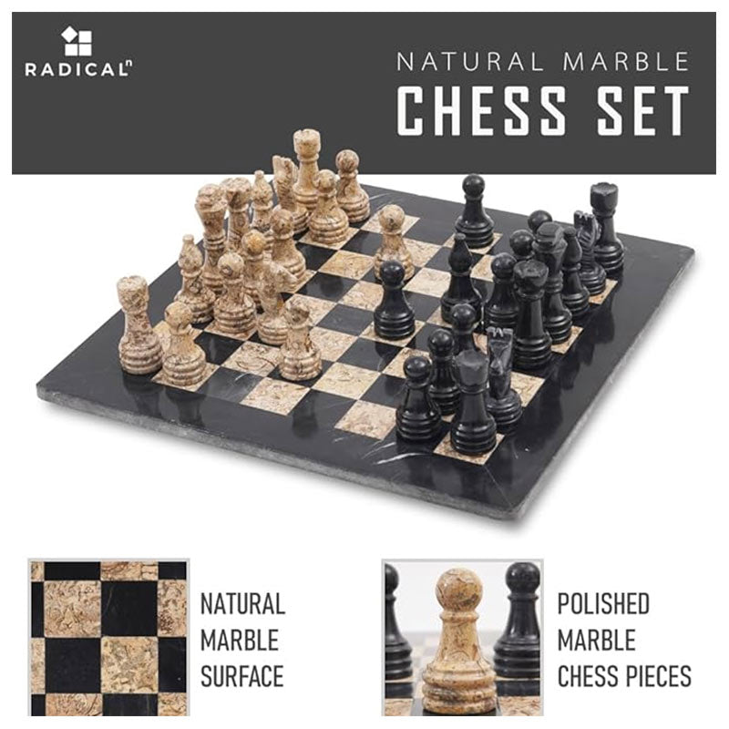 Black and Fossil Coral 15 Inches High Quality Marble Chess Set-2